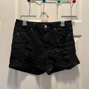 American Eagle Black Distressed Mom Jean Shorts